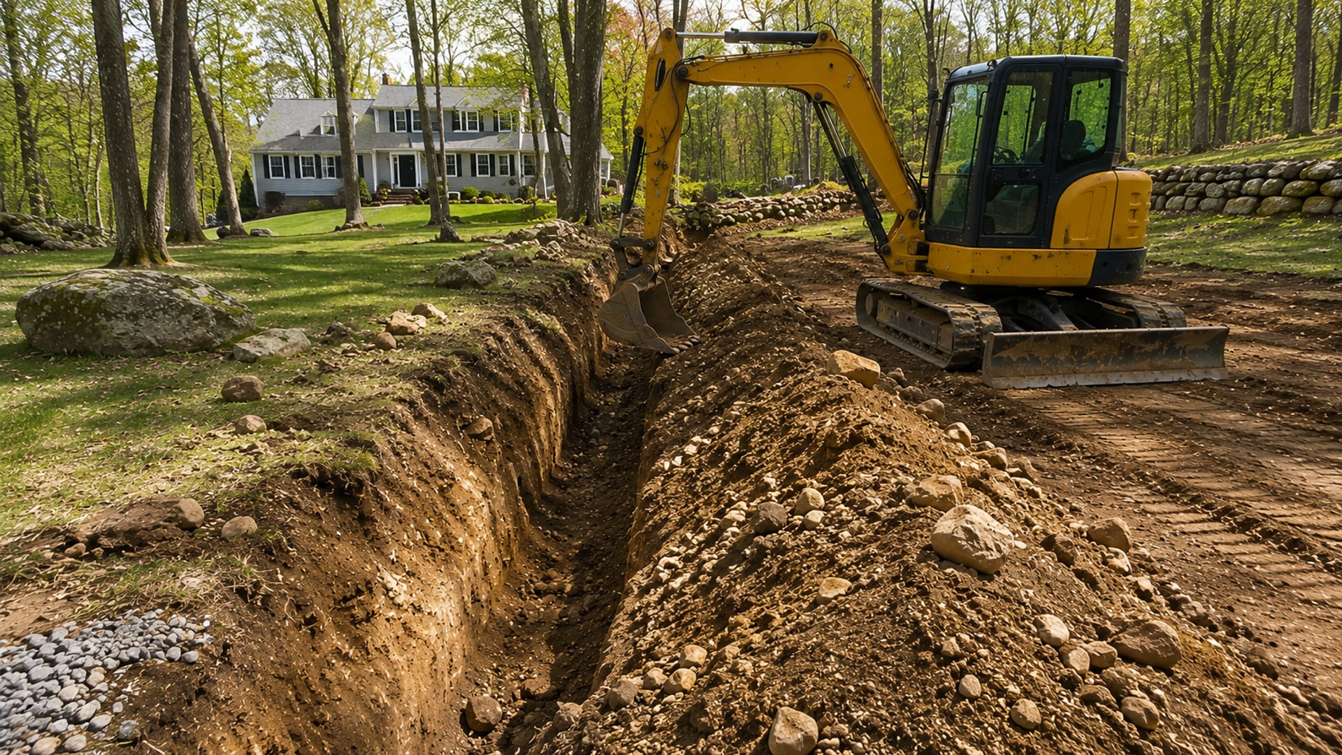 Drainage Excavation to Eliminate Standing Water in Oxford CT