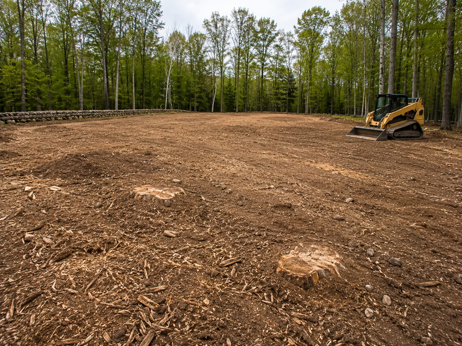 Freshly cleared and rough-graded residential lot in Roxbury CT with stumps removed and leveled soil ready for construction