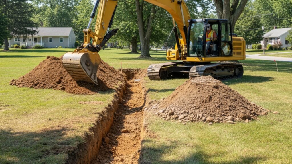 Residential drainage system excavation work by professional contractors in Naugatuck Connecticut