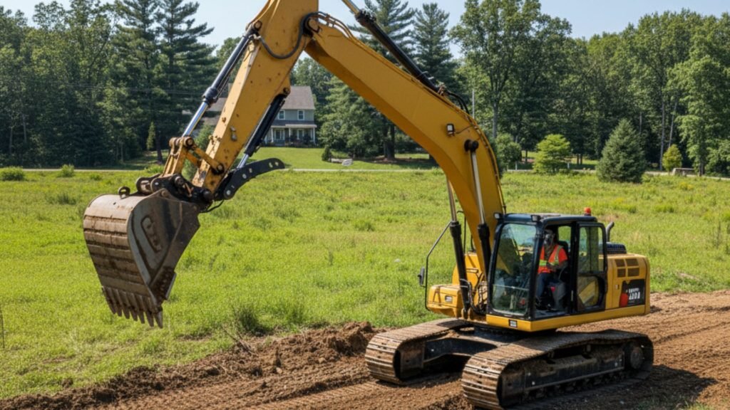 Professional excavator equipment positioned on construction site in Oakville Connecticut