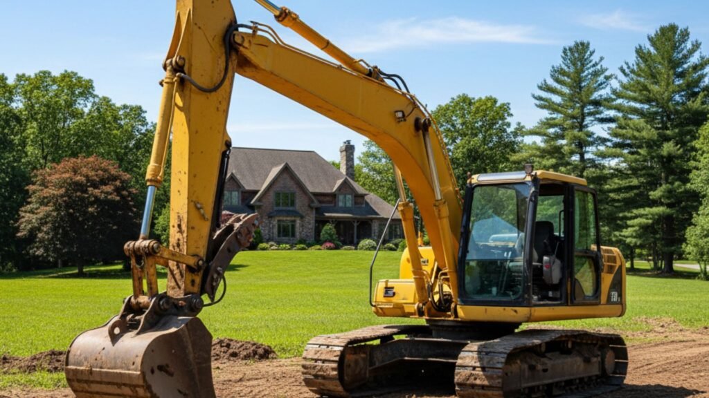 Professional excavator equipment positioned on construction site in Wolcott Connecticut