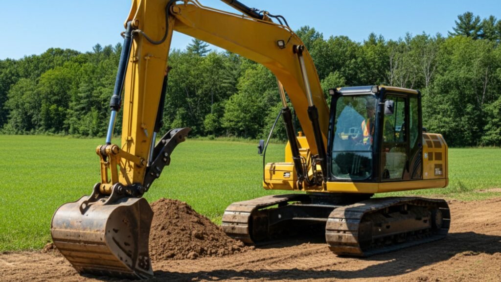 Professional excavator equipment positioned on construction site in Naugatuck Connecticut