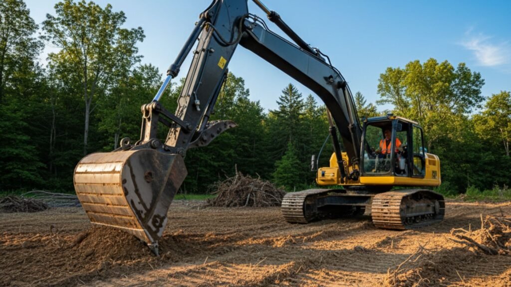 Land clearing excavator preparing construction site in Naugatuck Connecticut