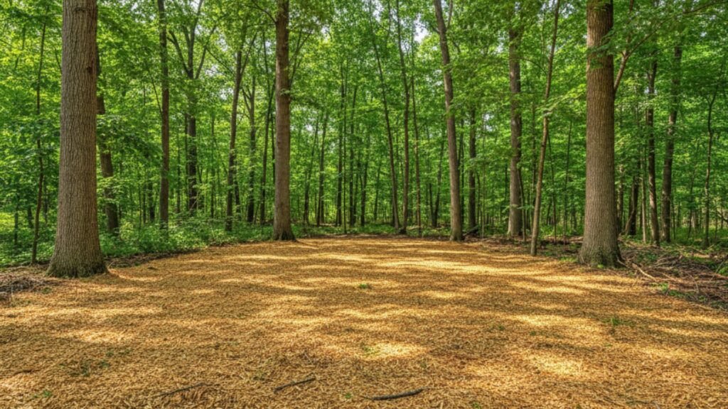 Completed forest management showing cleared understory with preserved canopy trees