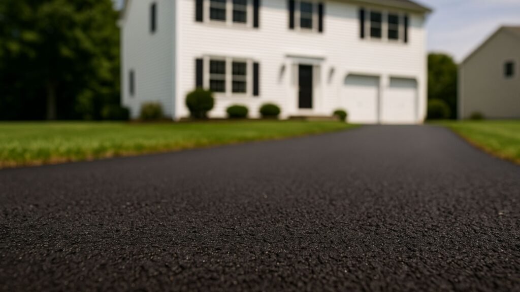 Close-up detail of fresh asphalt pavement texture showing professional paving quality in Connecticut