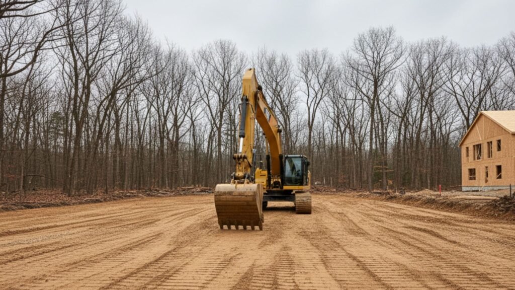 Professional site preparation with CAT excavator in Monroe CT for residential construction