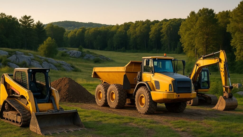 Specialized excavation equipment staged for recreational development in Connecticut landscape