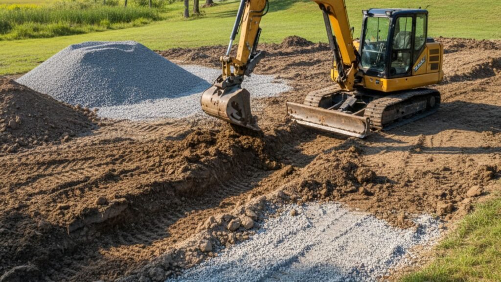 Professional Drainage system excavation at ranch home in Bridgewater Connecticut