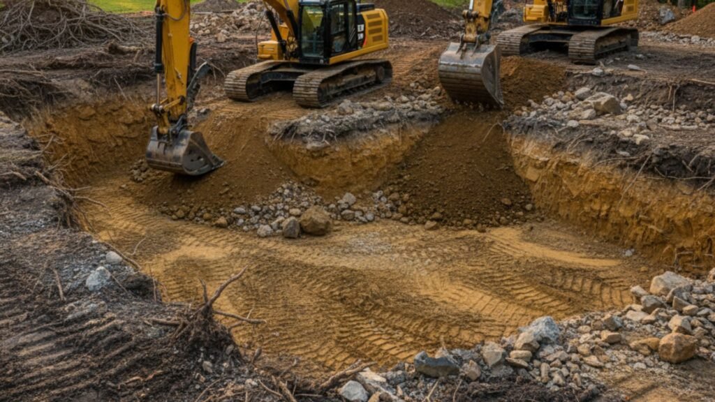 Professional excavators working on residential excavation project in Southbury Connecticut