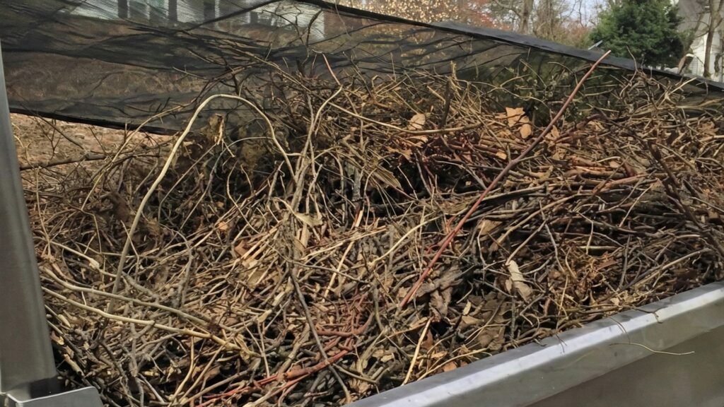 Truck bed filled with brush and organic debris removed from a residential excavation site